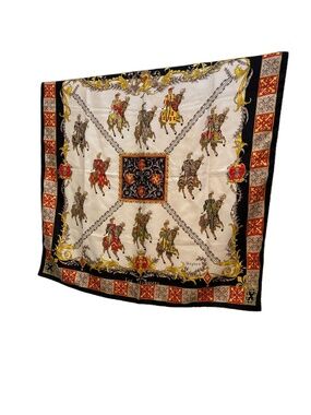Boyron Vintage Medieval Equestrian horses silk scarf 34" the fires hand rolled
